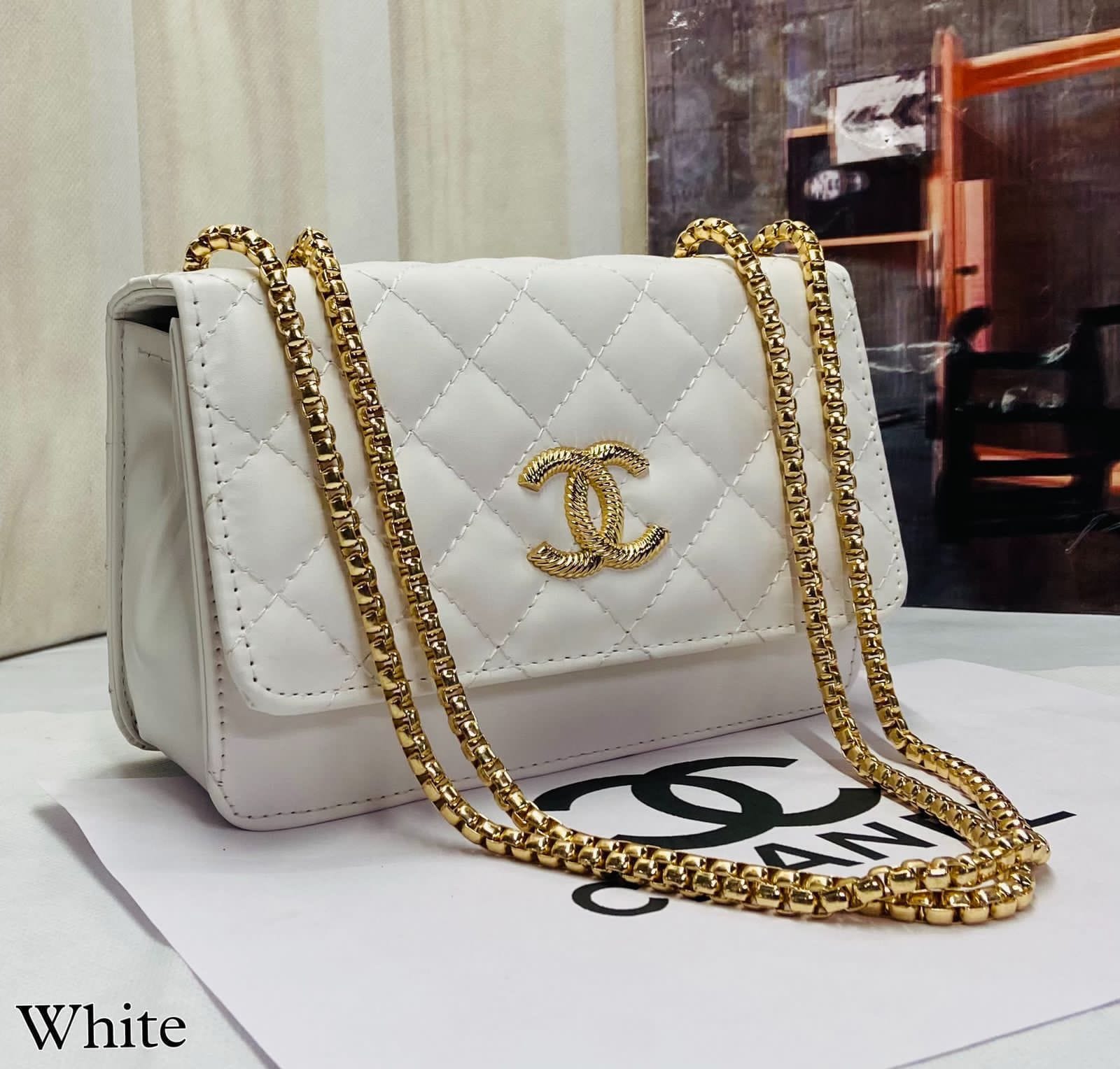 Ethereal Elegance: Chain-Handle Sling Bag with Front Embroidery